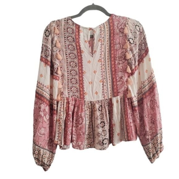 NEW American Eagle Embroidered Mixed Print Peasant Shirt Blouse Boho - Picture 3 of 8